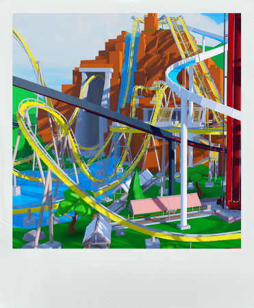 Yellow dive roller coaster that sits atop a canyon.