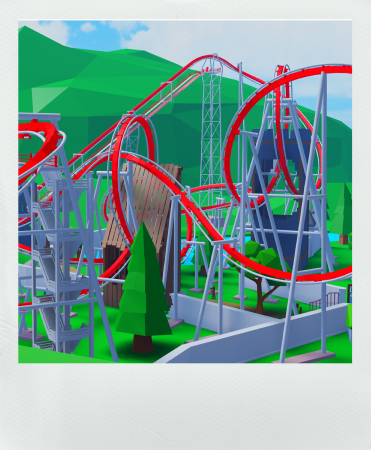 Large red inverted roller coaster, lots of loops. Winds through a forest and castle.
